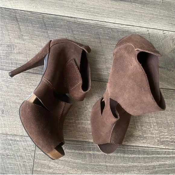 Pedro Garcia Brown Suede Leather High Heel Open Toe Booties Size 41.5